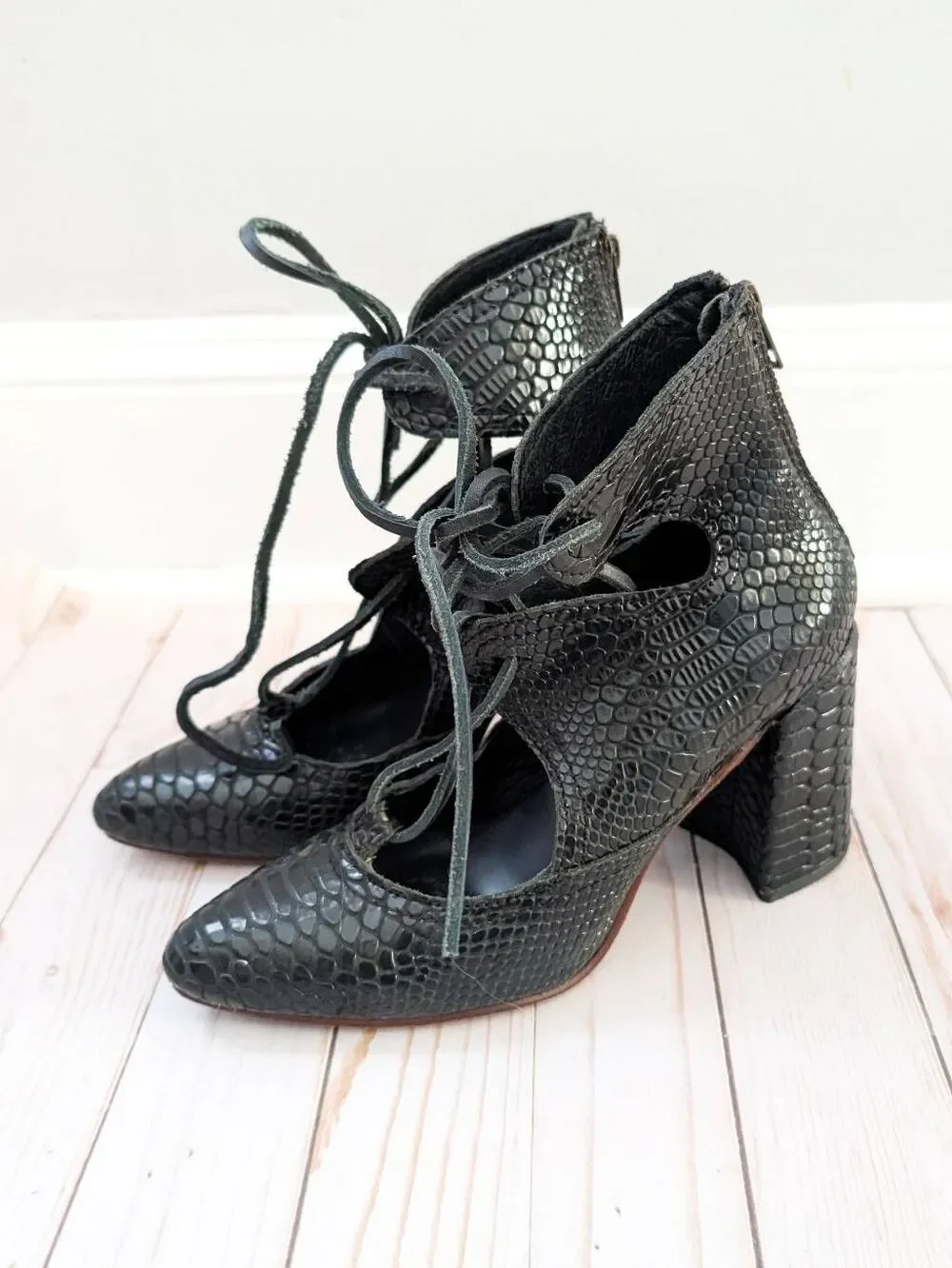 Freebird Joyce Black Snakeskin Booties